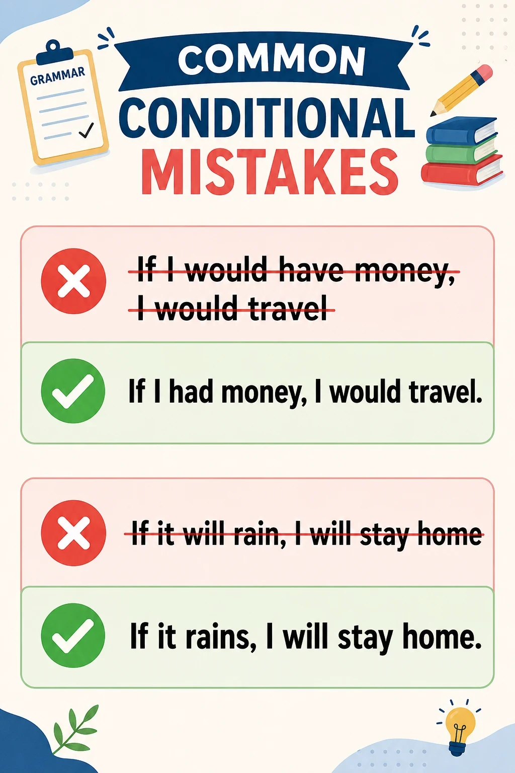Common English conditional sentence mistakes and corrections